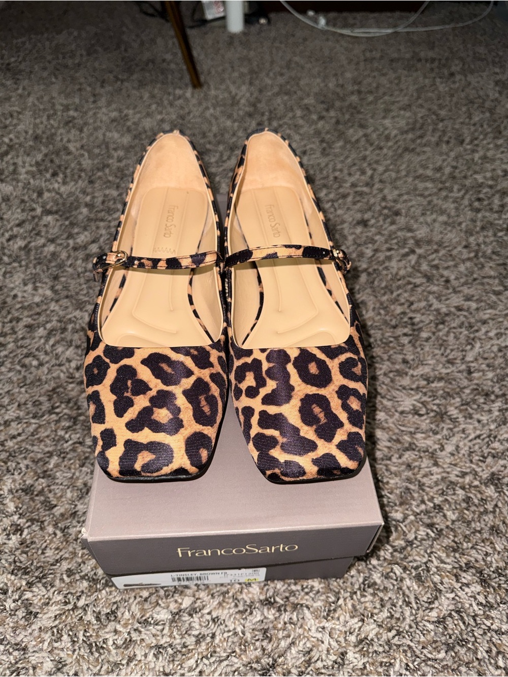 Franco Sarto Leopard-Print Mary Jane Flats in Brown and Black